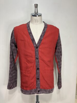 MENS レッド ニット・カーディガン